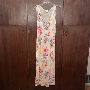 Raya Sun Cream Maxi Beach Dress with Pink and Yellow Floral Design size XL